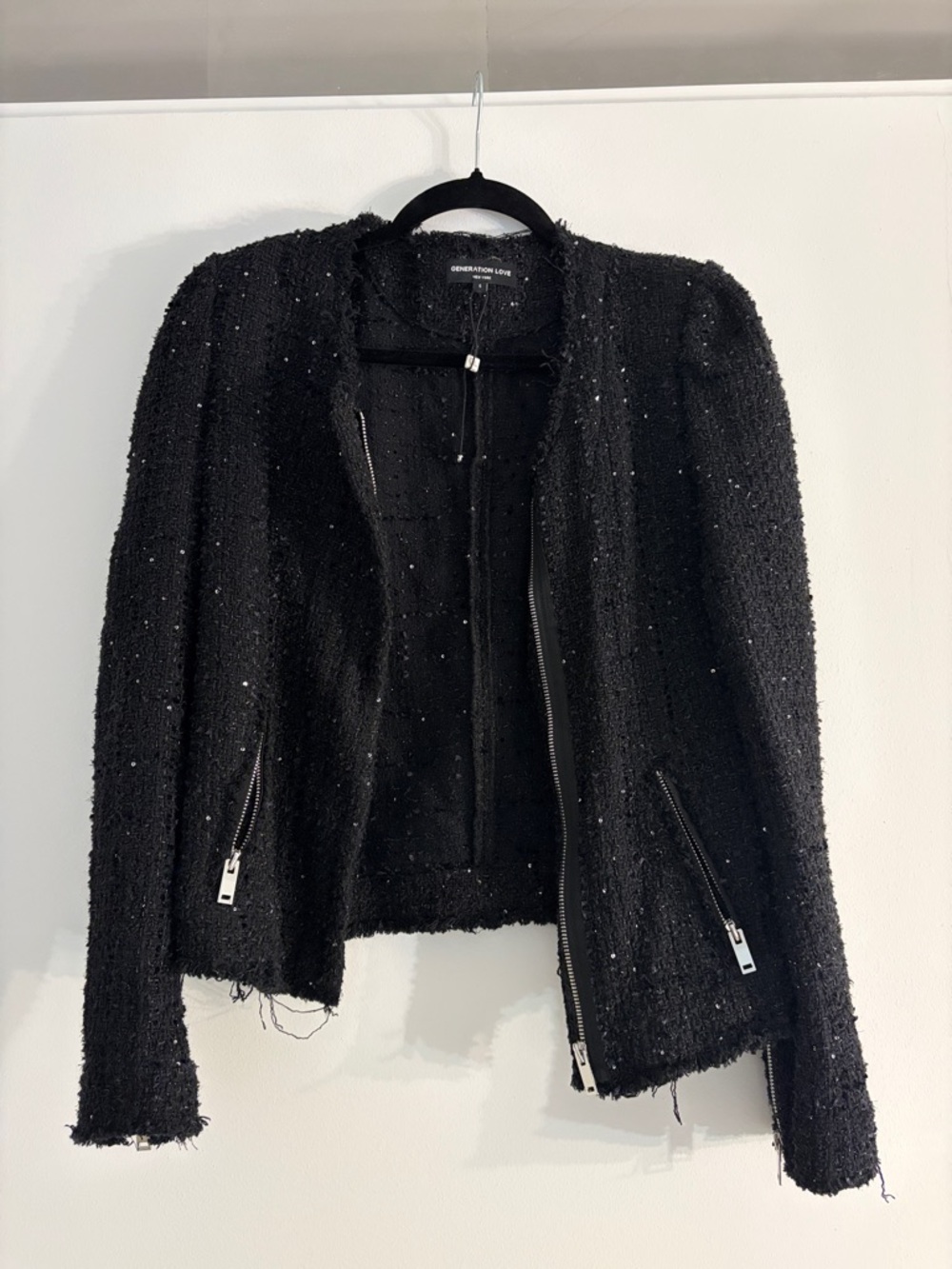 Generation Love Black Tweed Zip-Front Blazer